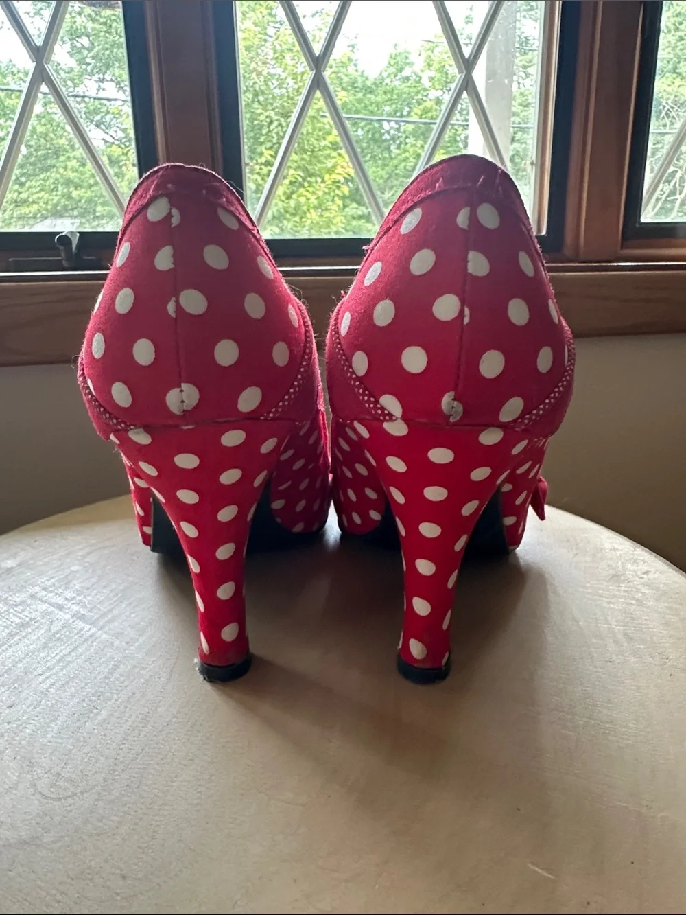 Ruby Shoo Red Polka Dot Women's High Heel Pumps with Flower Accent